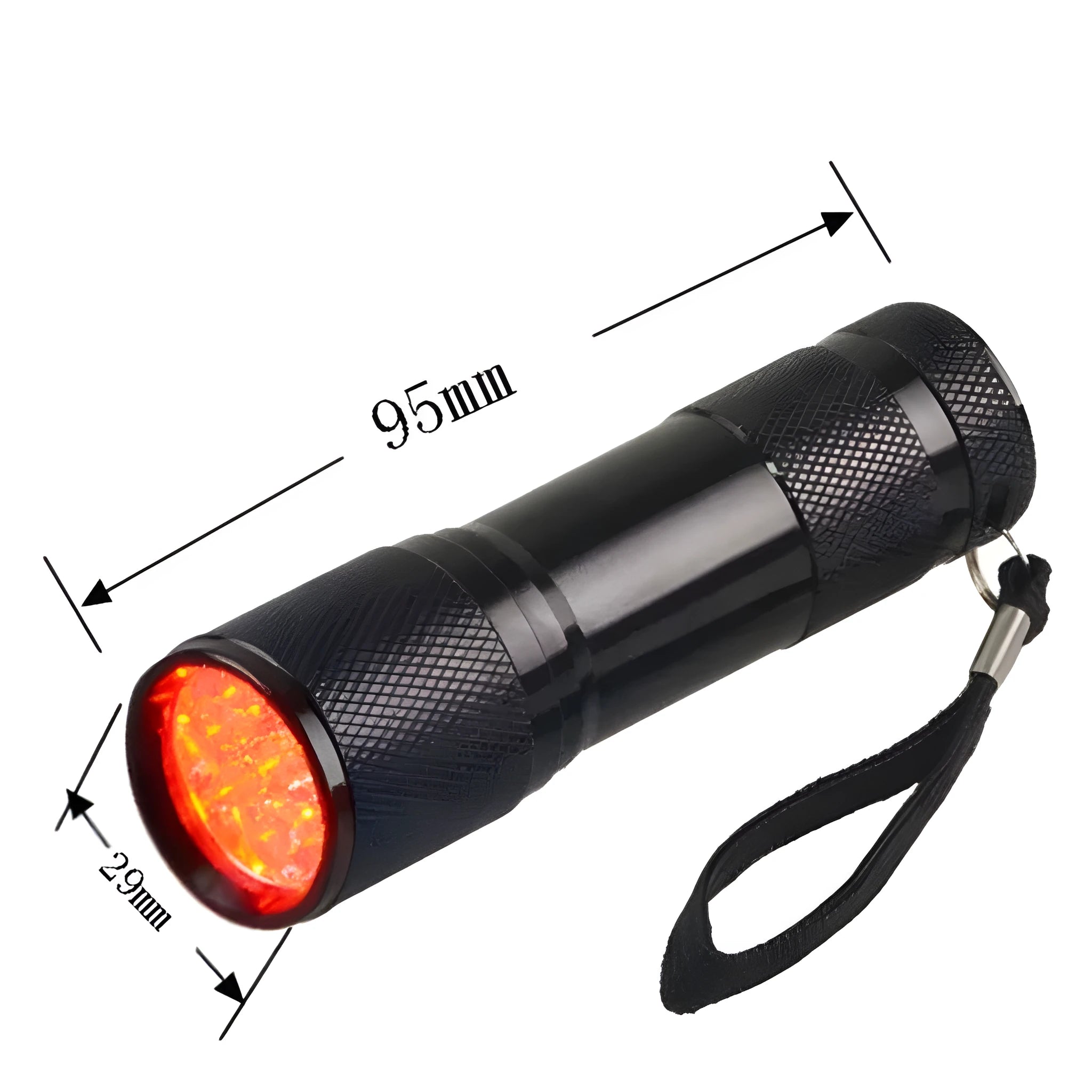 Black aluminium alloy Smart Vein Locator and red light flashlight device measuring 29x95mm.