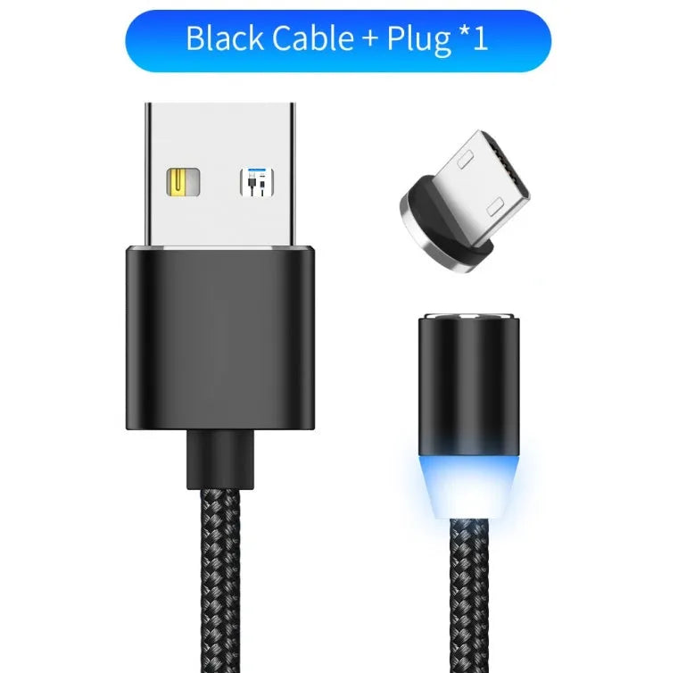 YBD magnetic LED charging cable with cotton braiding and aluminium connector for Apple iPhone