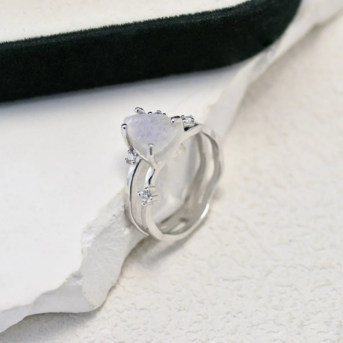 S925 sterling silver irregular triangle moonstone ring in geometric design with choice of finishes
