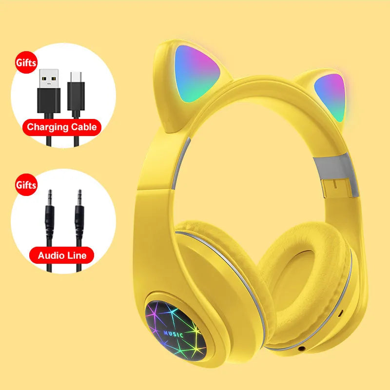 Cat ear styled wireless Bluetooth sports headset in various colours on display