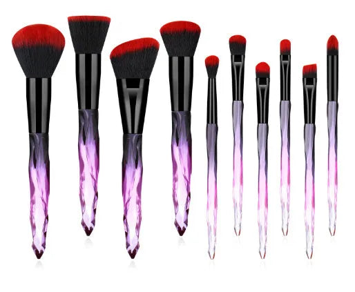 10 crystal-handle foundation brushes with artificial fibre bristles in four colour options