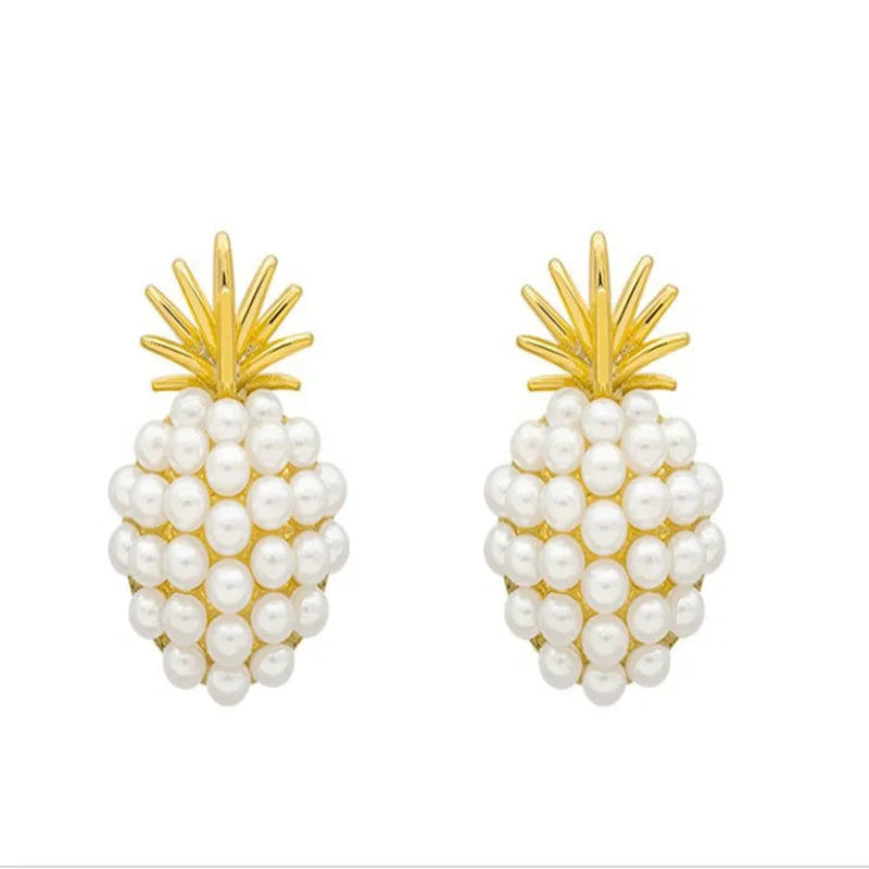 Women's pineapple starfish pearl alloy earrings with Korean style design and gem inlay