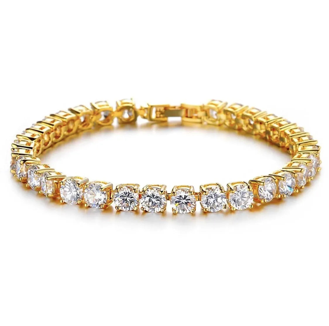 Men's geometric hip hop bracelet with single row rhinestones and zirconia tennis charm