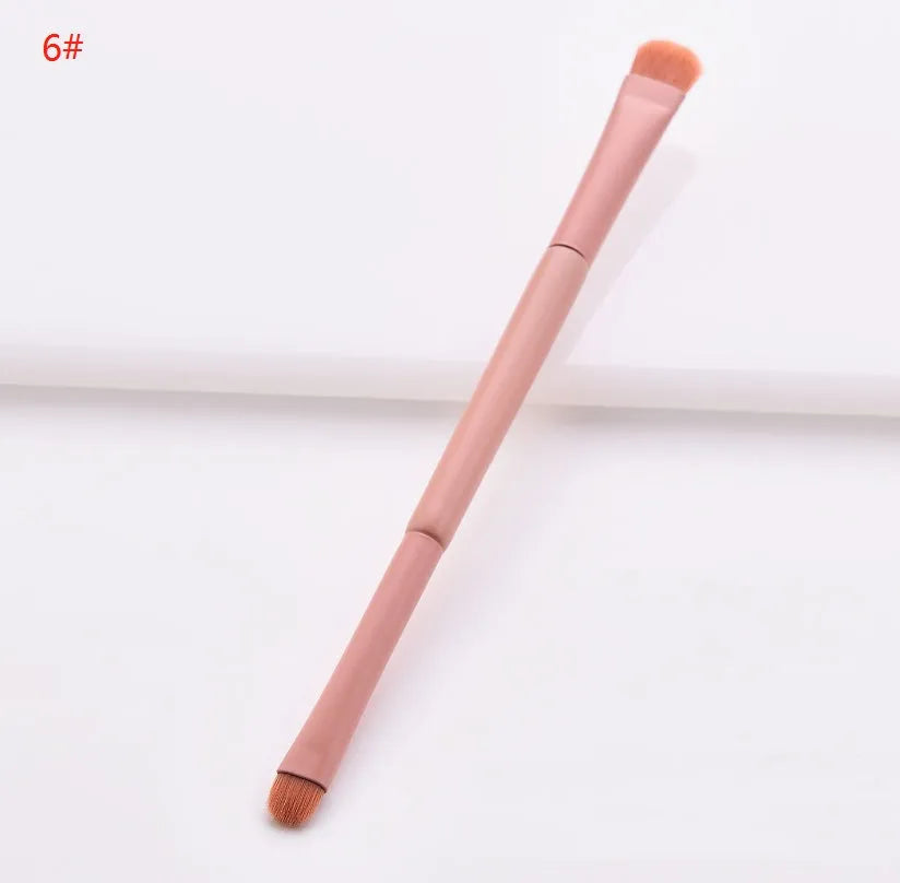 10-piece wooden handle makeup brush set with nylon bristles in a storage case.