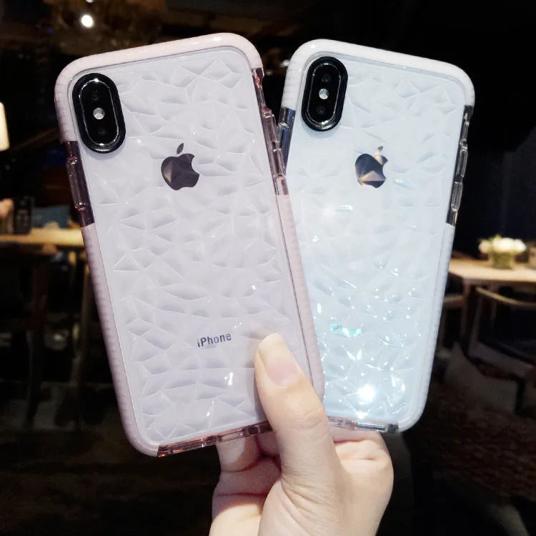 Striped TPU iPhone case showing pink, white, and black border colour options
