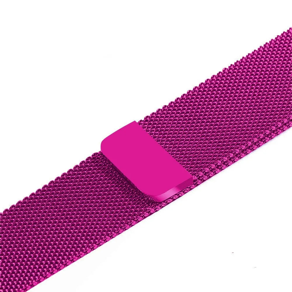 Stainless steel watch replacement strap in silver, shown next to black, gold, and rose gold options.