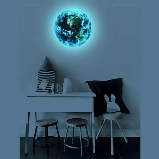 Glow in dark 3D Earth planet wall sticker with luminous effect, available in 10cm 20cm 30cm diameter sizes