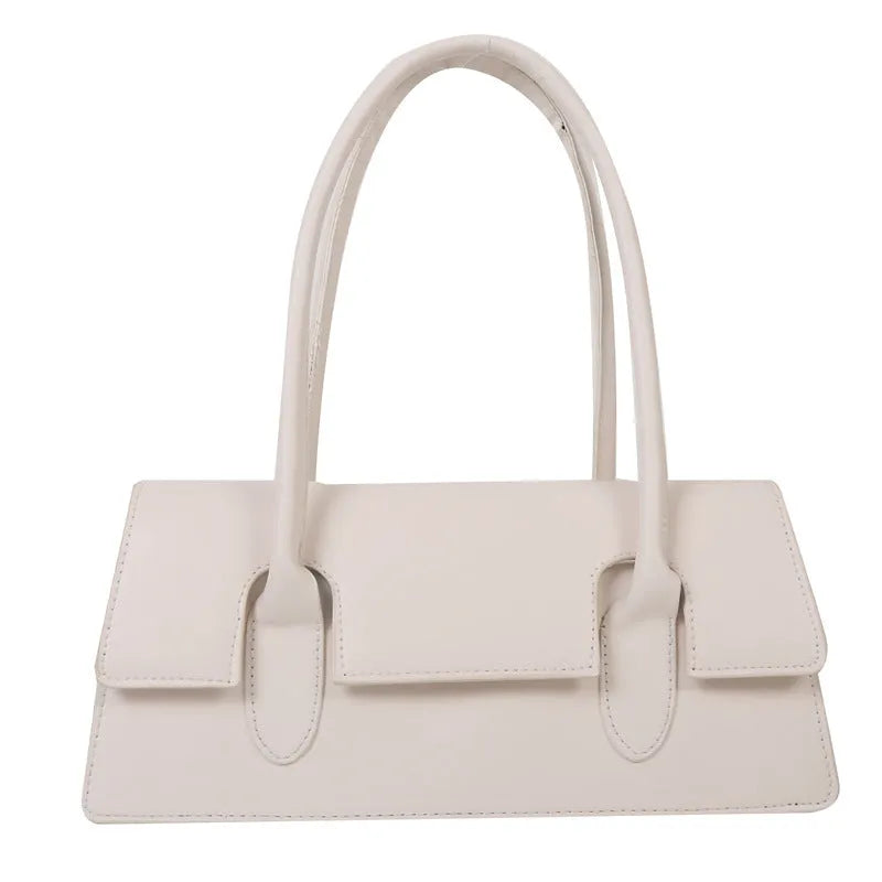 Women's black PU leather square shoulder bag with single strap and stitching detail
