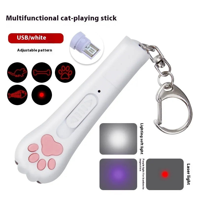 Infrared pet laser toy with cat teasing stick in blue colour.