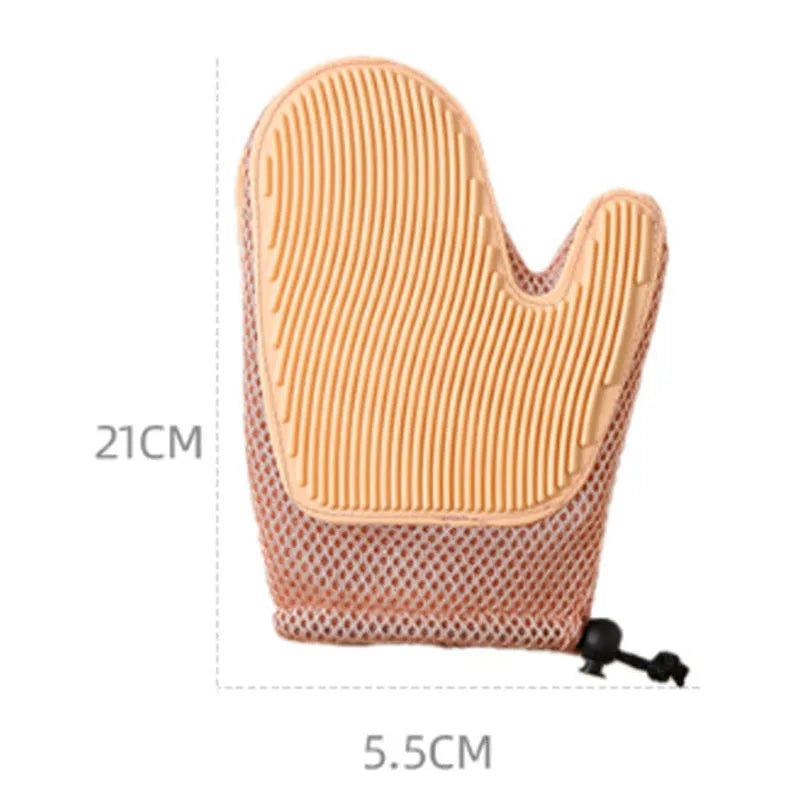 TPR mesh pet grooming glove for cat and dog hair removal measuring 21 by 5.5 centimetres