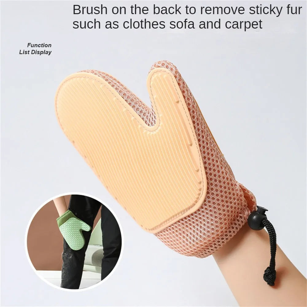 TPR mesh pet grooming glove for cat and dog hair removal measuring 21 by 5.5 centimetres