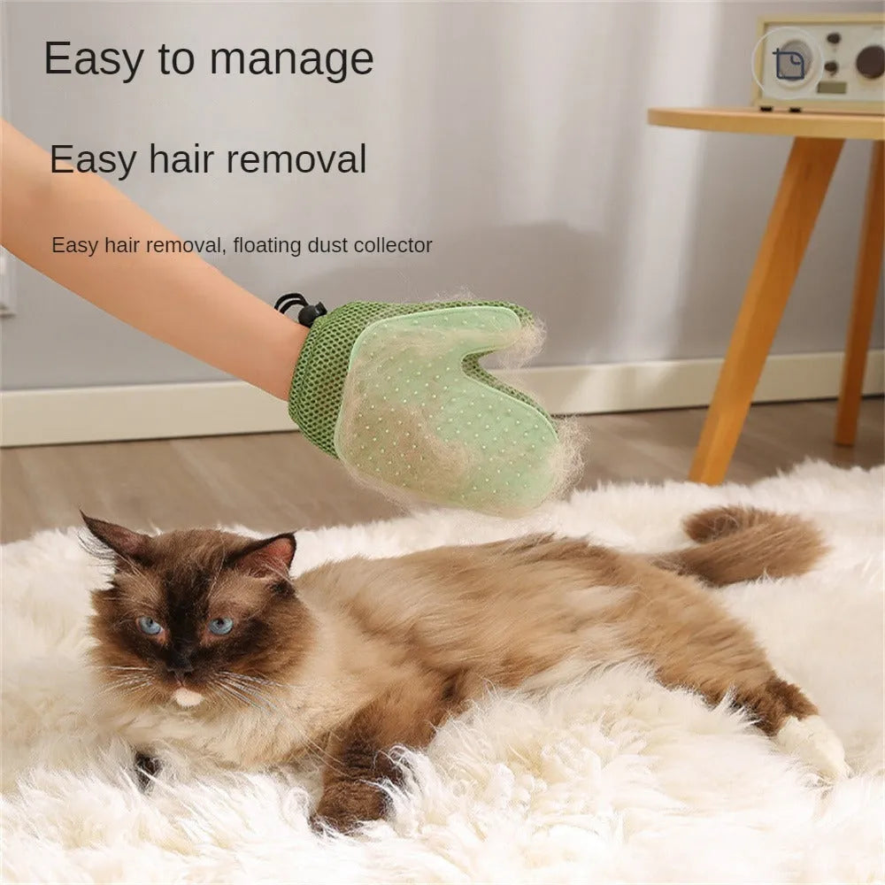 TPR mesh pet grooming glove for cat and dog hair removal measuring 21 by 5.5 centimetres