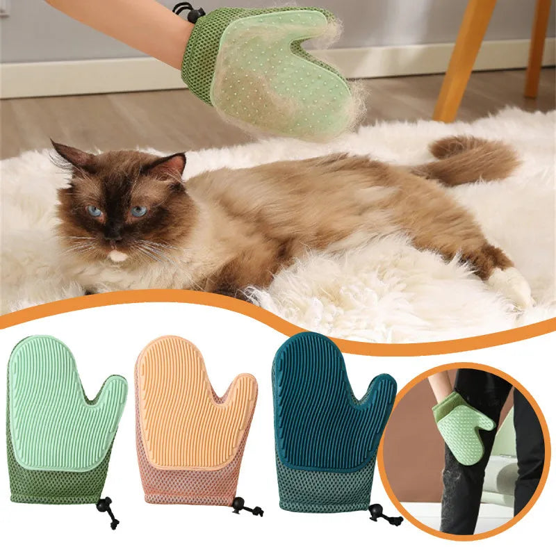 TPR mesh pet grooming glove for cat and dog hair removal measuring 21 by 5.5 centimetres