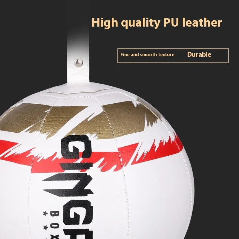 Black, green and black, and white hanging boxing speed ball for reaction training