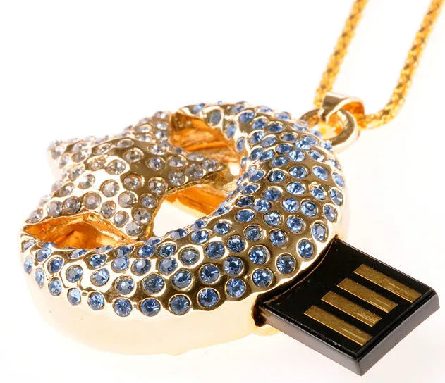 Metal USB flash drive keyring accessory with jewellery design showing USB connector