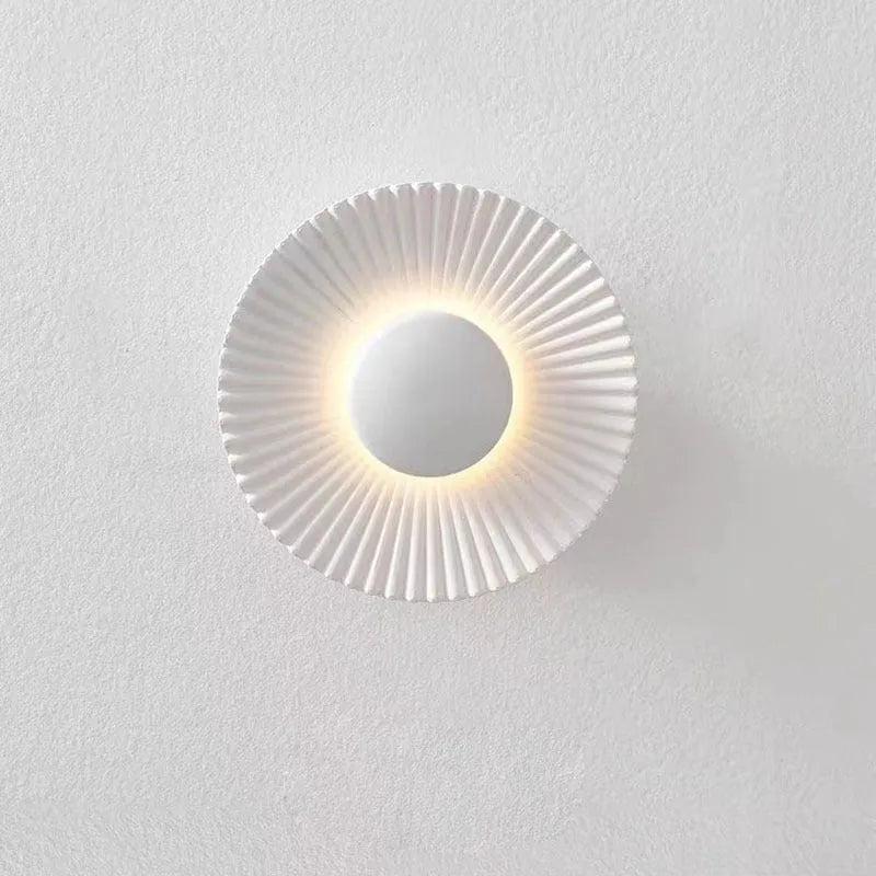 Round wall lamp with aluminium shade in multiple colour options including white and gold combinations