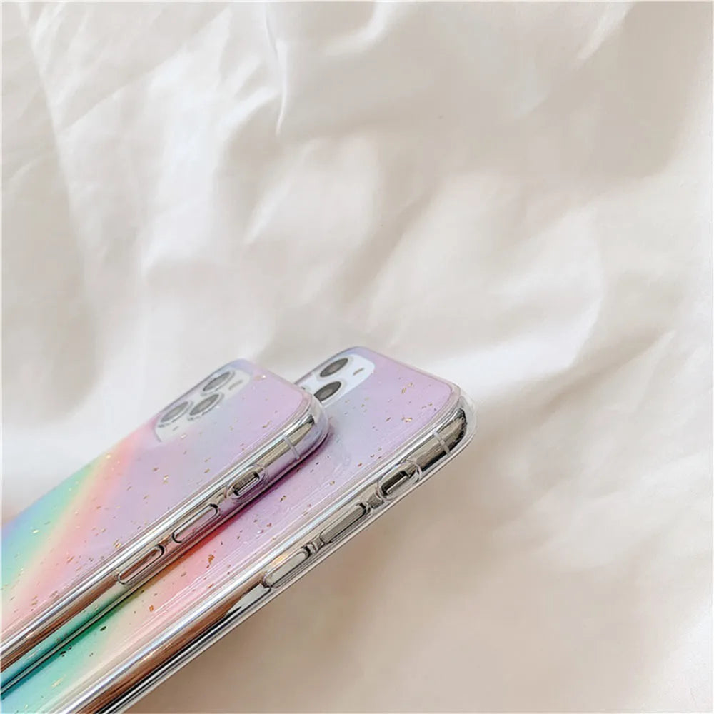 Rainbow gradient colour tpu phone case with stripes for iPhone models