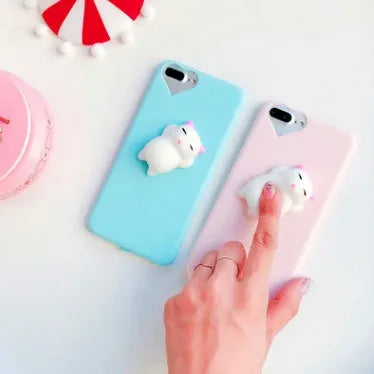 Silicone TPU iPhone case with 3D cartoon cat design in multiple colour options