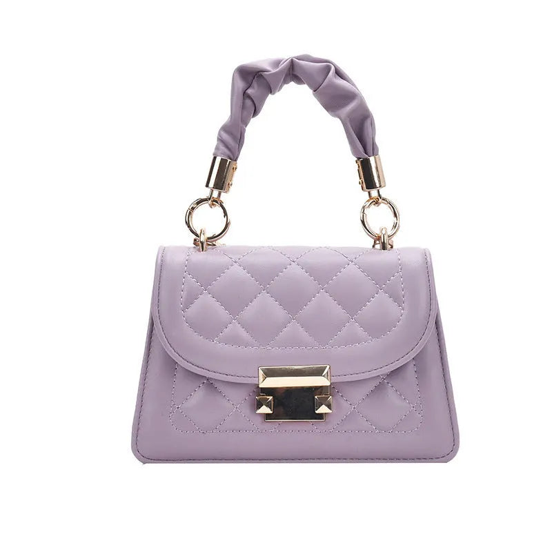 Korean-style rhombus shoulder bag in purple with crossbody strap and small square design