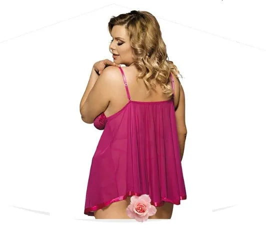 Plus size women's lingerie sleepdress with lace detailing in purple colour