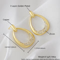 Yellow gold geometric drop earrings for women with zircon details, measuring 2.6cm by 1.7cm.