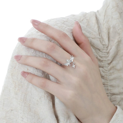 Adjustable silver butterfly ring with gold plating option for women