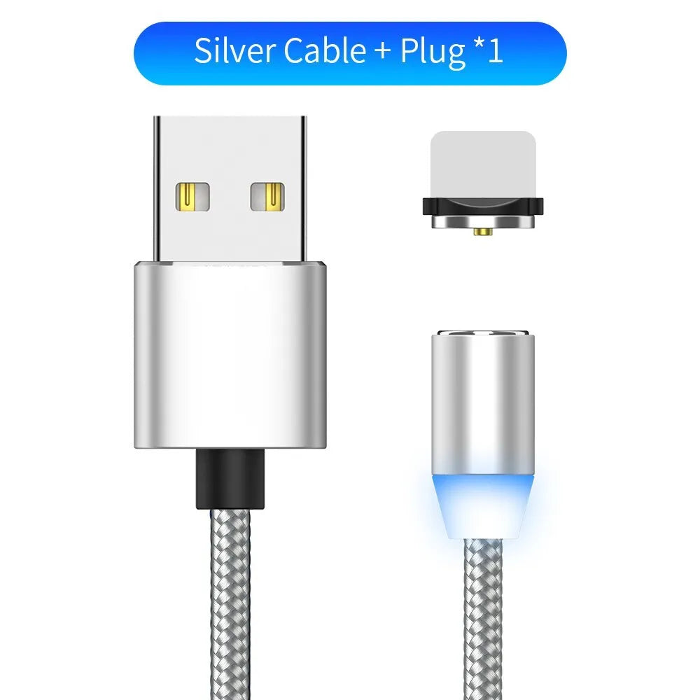 YBD magnetic LED charging cable with cotton braiding and aluminium connector for Apple iPhone