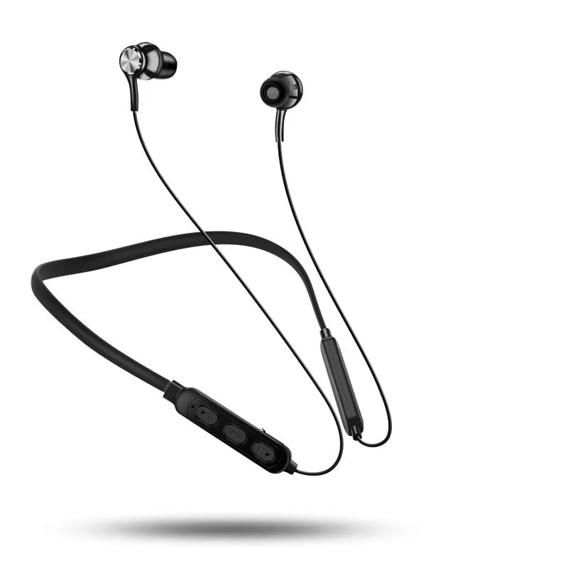 Sports Bluetooth earphones with a black neckband and stereo earpieces