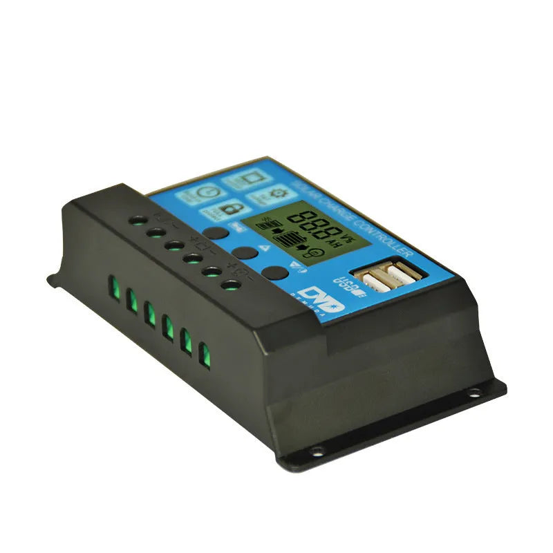 Solar LCD charge and discharge controller with large screen display and PWM charging for 12V 24V lead-acid batteries