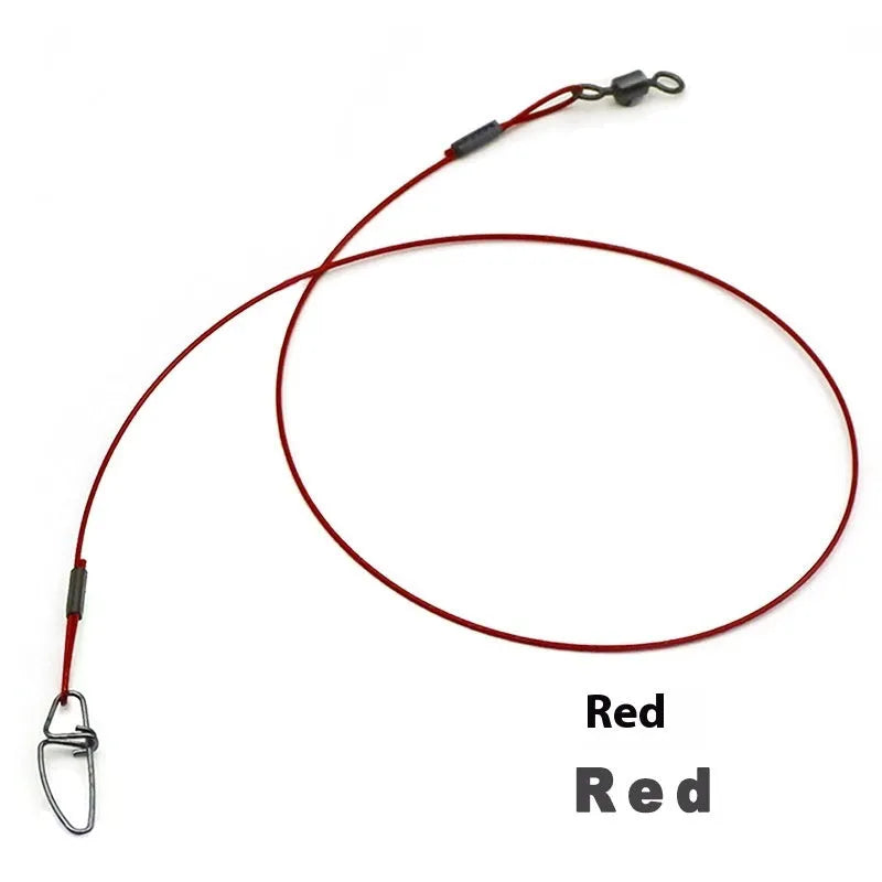 54cm green anti-bite fishing steel wire with a double buckle pin on a blue background.