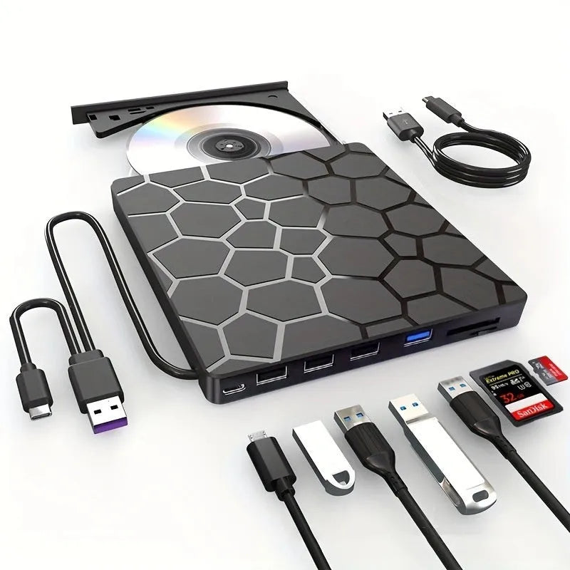Black external USB CD/DVD drive with compact rectangular design
