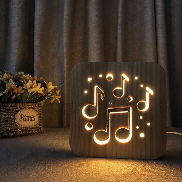 USB-powered wooden cube LED atmosphere light with warm white lighting