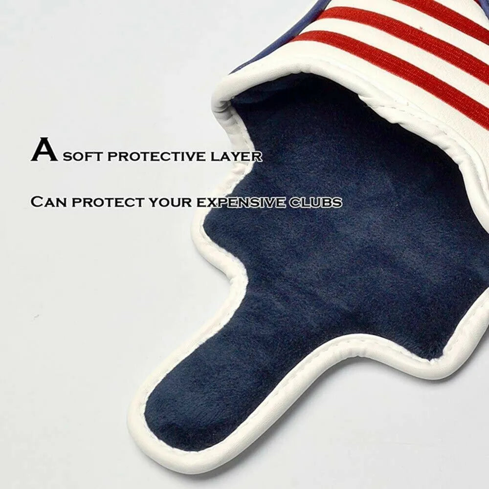 USA flag pattern golf putter cover in White Square colour made from PU synthetic leather with star and stripes design