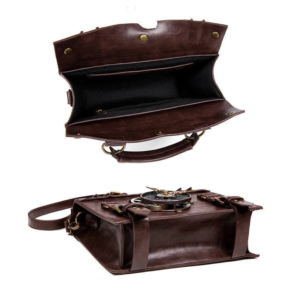 Bronze steampunk industrial retro shoulder bag with metal details and pillow bag shape