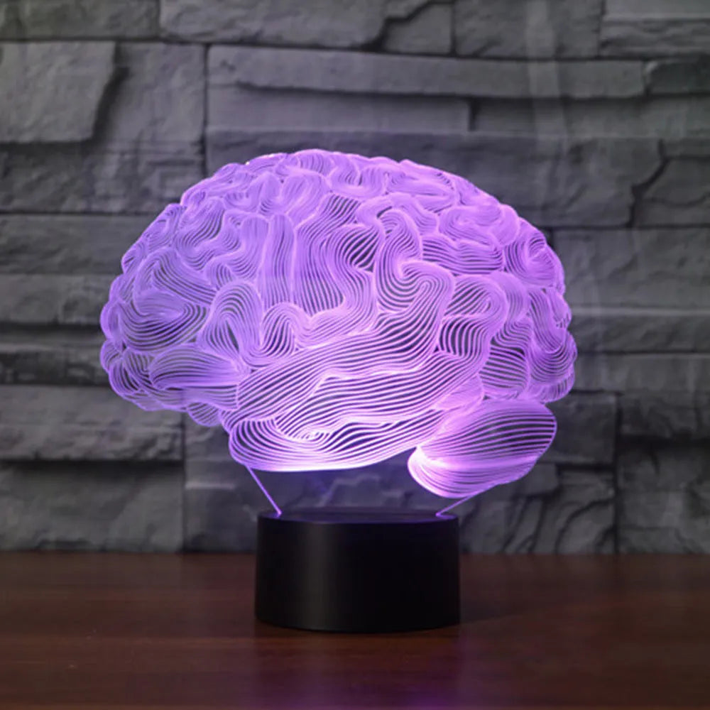 3D acrylic brain illusion LED desk lamp with remote control on a black ABS base