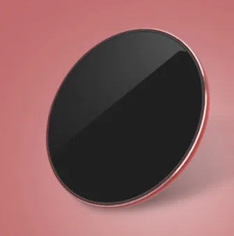 Ultra-thin aluminium wireless charger in golden finish showing LED indicator and Micro USB port