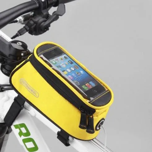 ROSWHEEL waterproof PVC bicycle frame bag for iPhone in black, blue, red colours showing three size options