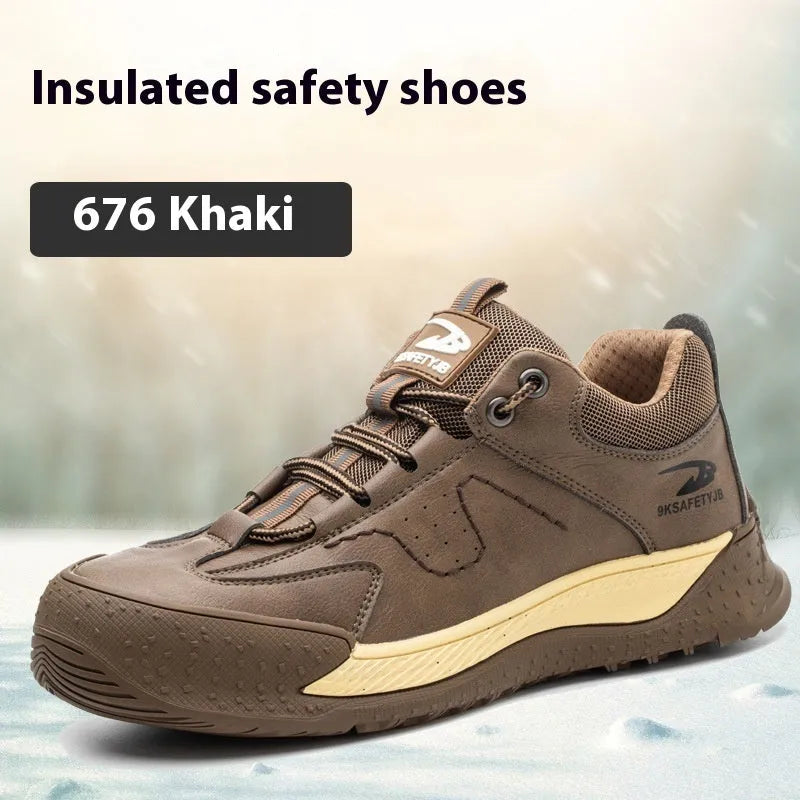 Flyknit work shoes with leather upper and rubber sole in multiple colour options