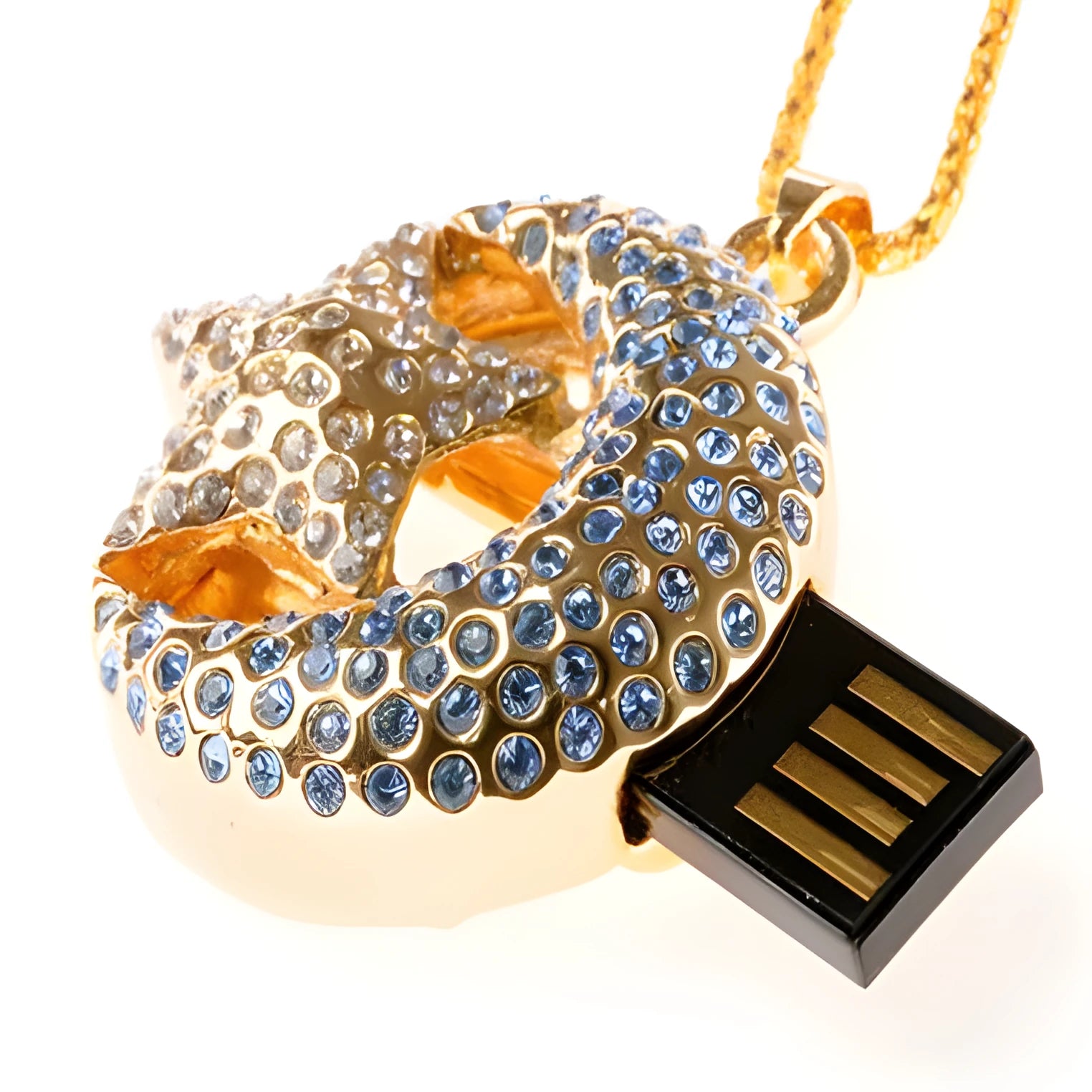 Metal USB flash drive keyring accessory with jewellery design showing USB connector
