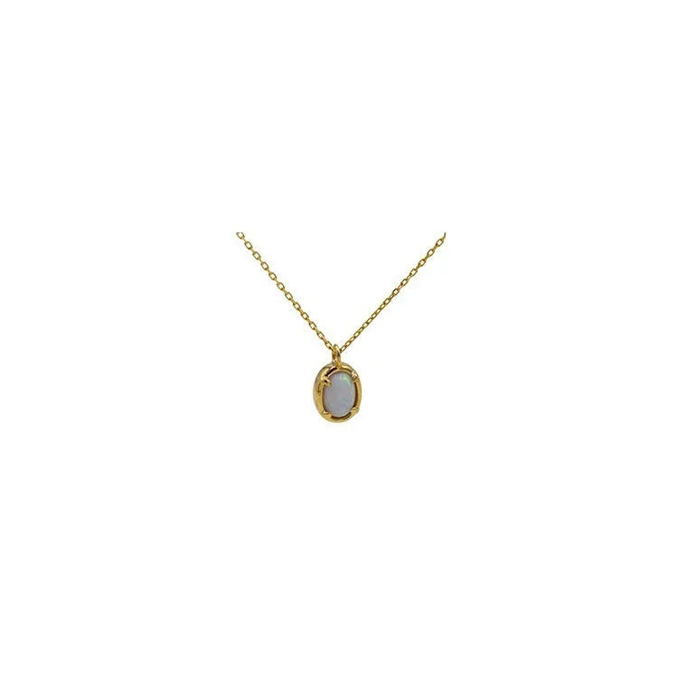 S925 sterling silver necklace with 14K gold plated geometric jelly opal pendant