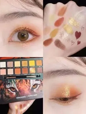 Twelve-colour animal theme eye shadow palette with shimmer and matte finishes