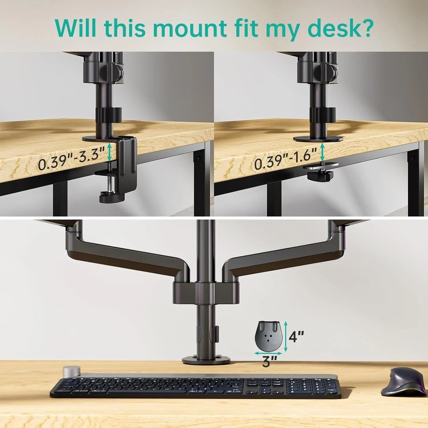 Black three-arm gas spring monitor mount for 27-inch screens with aluminium alloy construction