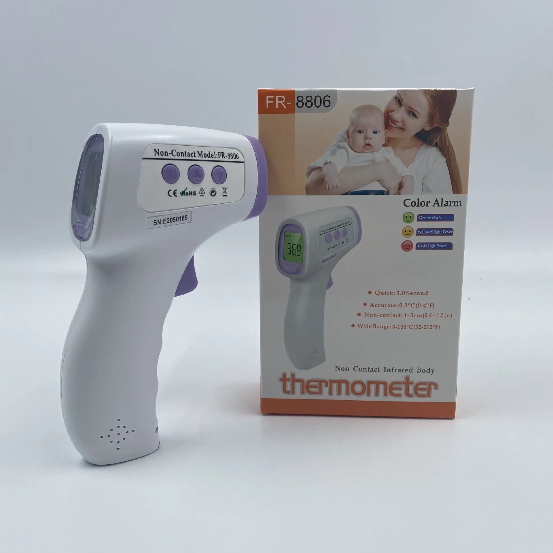 White digital non-contact thermometer with LCD display for infrared temperature measurement