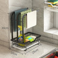 Foldable white plastic kitchen rack for draining cloths in new Chinese style, shown in wall-mounted and table-top use.