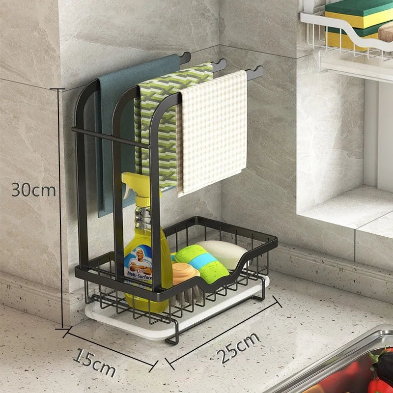 Foldable white plastic kitchen rack for draining cloths in new Chinese style, shown in wall-mounted and table-top use.