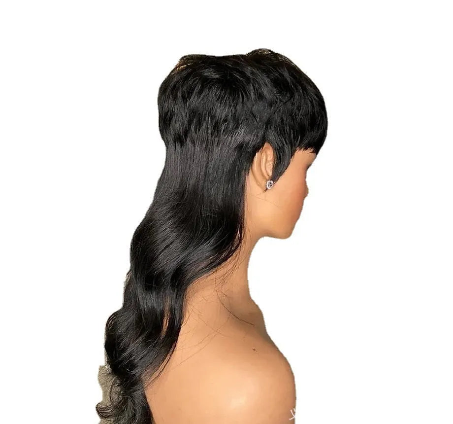Brazilian wig with black front short back long bangs made from high-temperature fibre