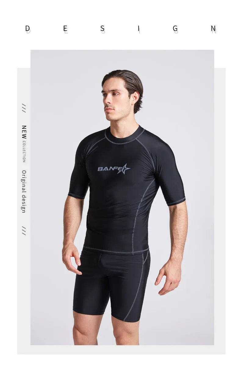 Men's half sleeve swimwear set for swimming snorkeling surfing with quick-dry nylon fabric