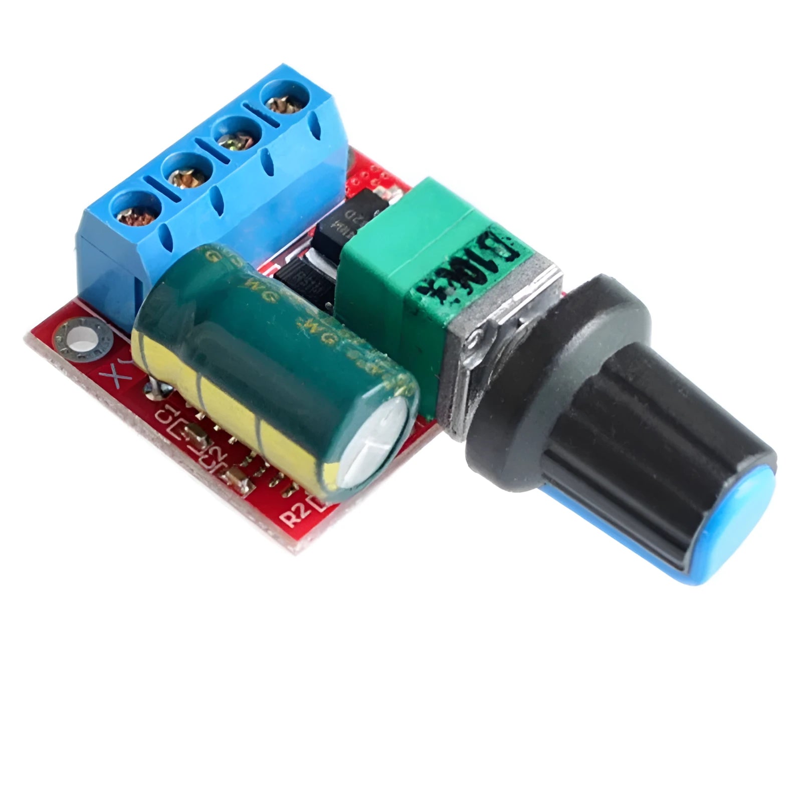 Compact PWM DC motor governor module with potentiometer knob for speed control