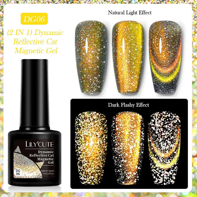 Diamond in the Debris Cat Eye Series nail polish gel bottles in six colours with included nail glue.
