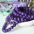 Natural transparent charoite crystal bracelet with platinum setting, showing bead size options.